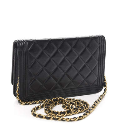 Chanel Lambskin Quilted Boy Wallet On Chain WOC Black 3 of 12