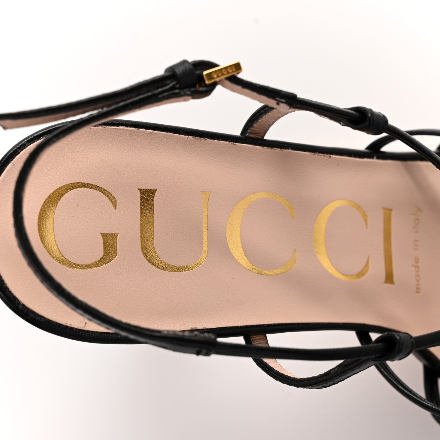 Gucci Calfskin Crystal GG Isa Ankle Strap Mid Heel Sandals 37.5 Black 7 of 9