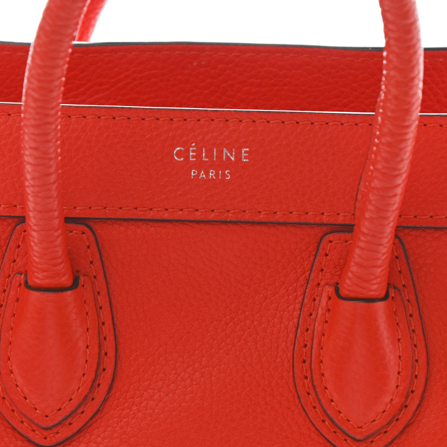 Celine Drummed Calfskin Nano Luggage Coquelicot 8 of 10