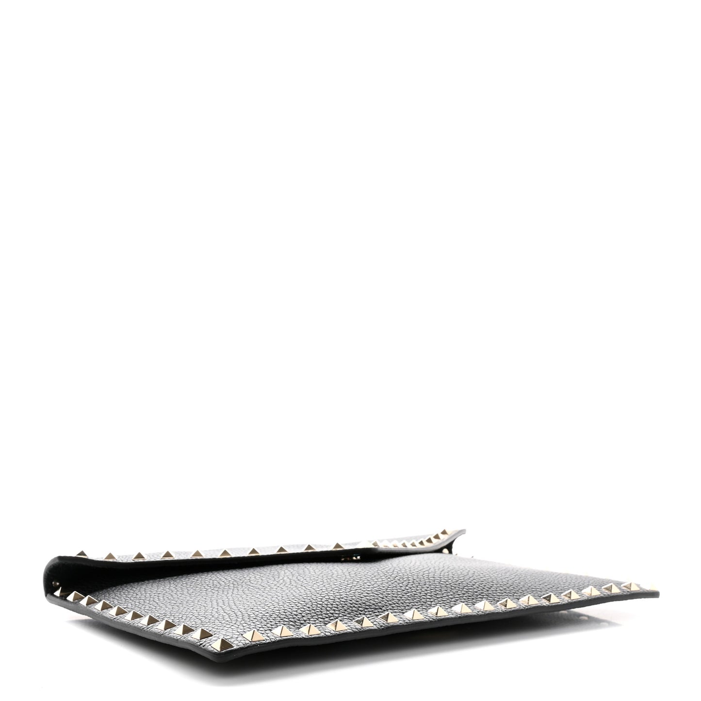 Pebbled Calfskin Large Rockstud Envelope Clutch Black