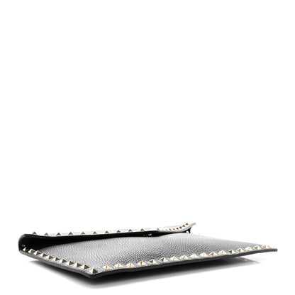 Valentino Garavani Pebbled Calfskin Large Rockstud Envelope Clutch Black 4 of 7