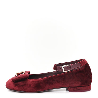 Chanel Velvet Strass CC Bow Mary Jane Flats 39 Burgundy 1 of 10