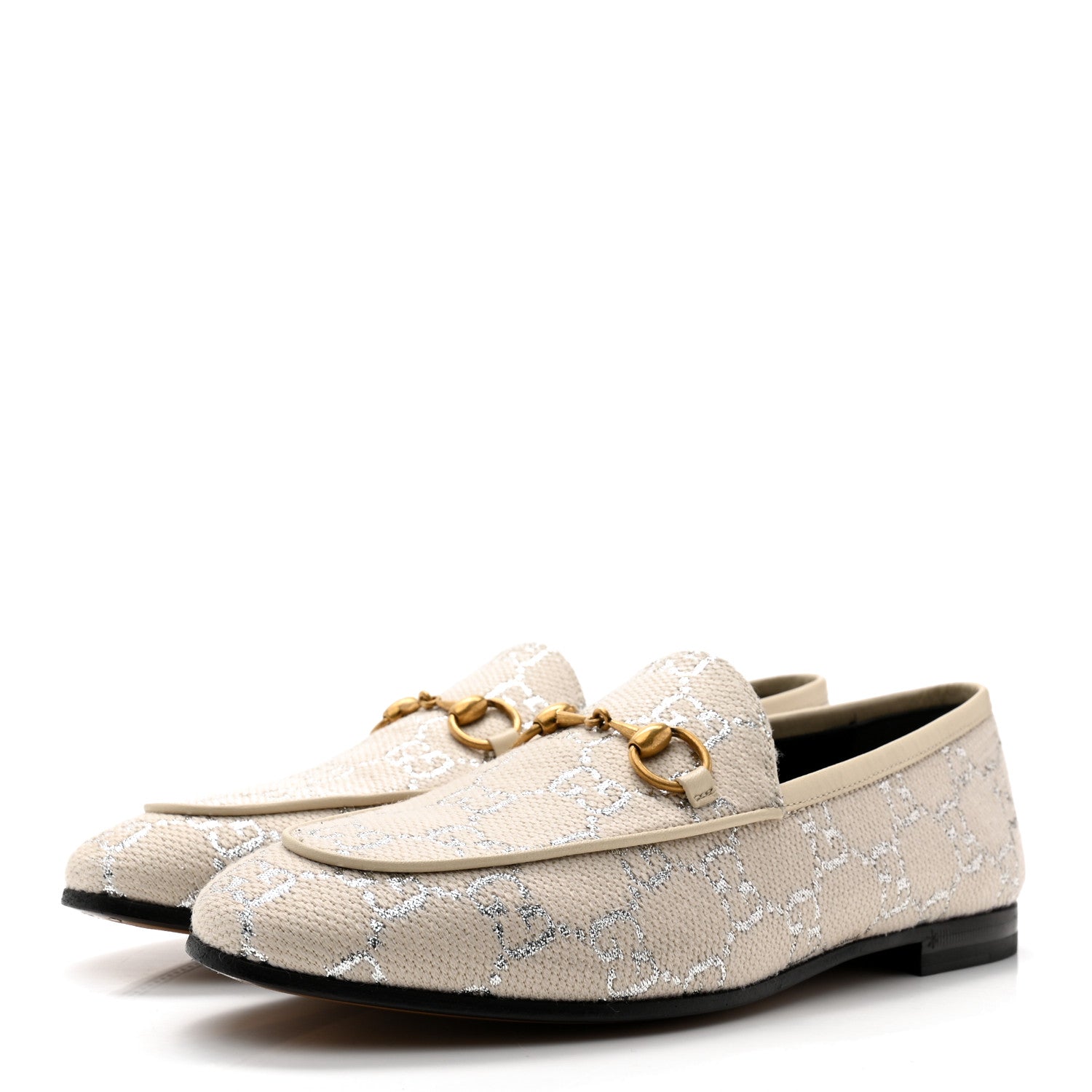 Gucci Canvas GG Monogram Horsebit Womens Jordaan Loafers 36 Gardenia Silver 3 of 12