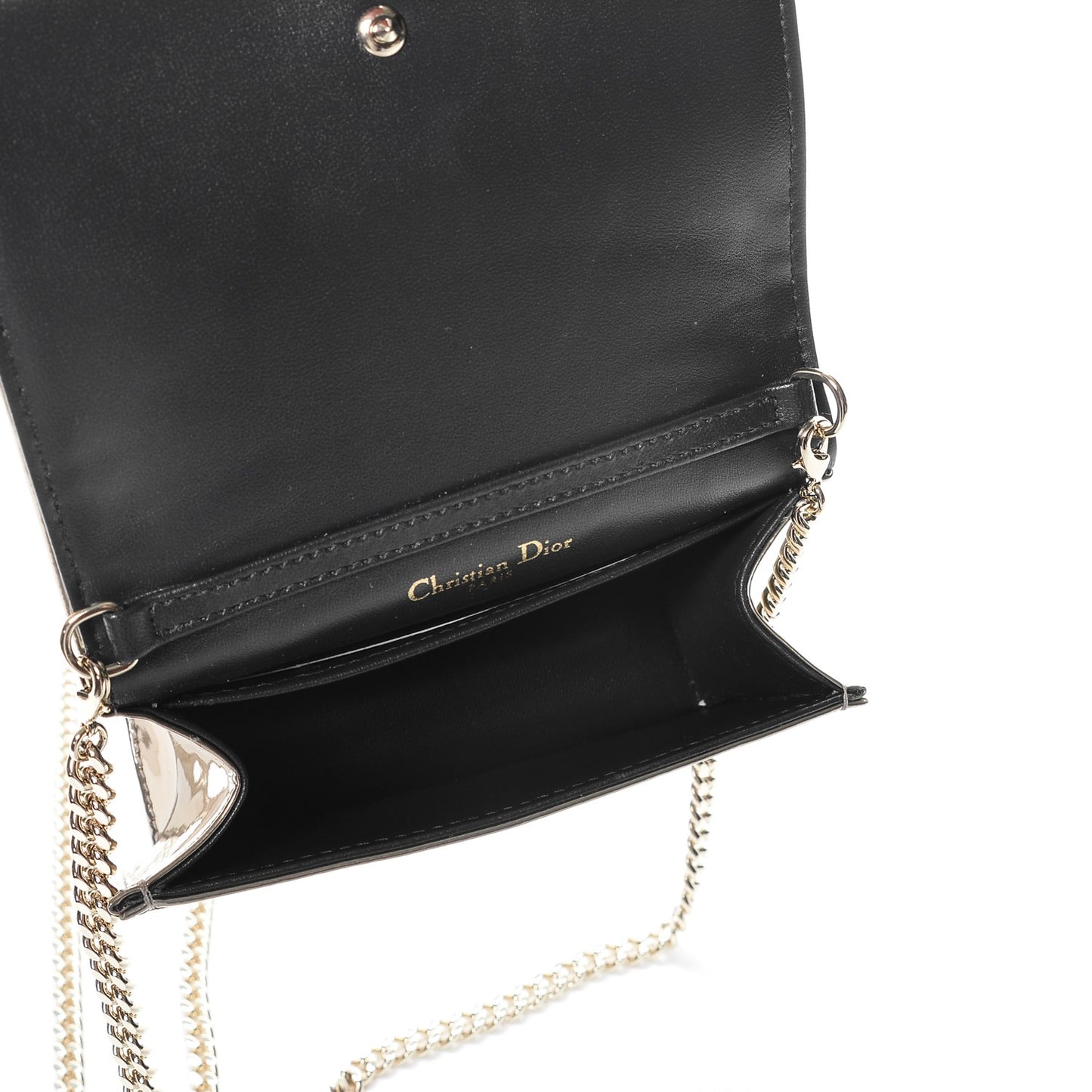 Metallic Patent Micro-Cannage Baby Diorama Flap Bag Gold