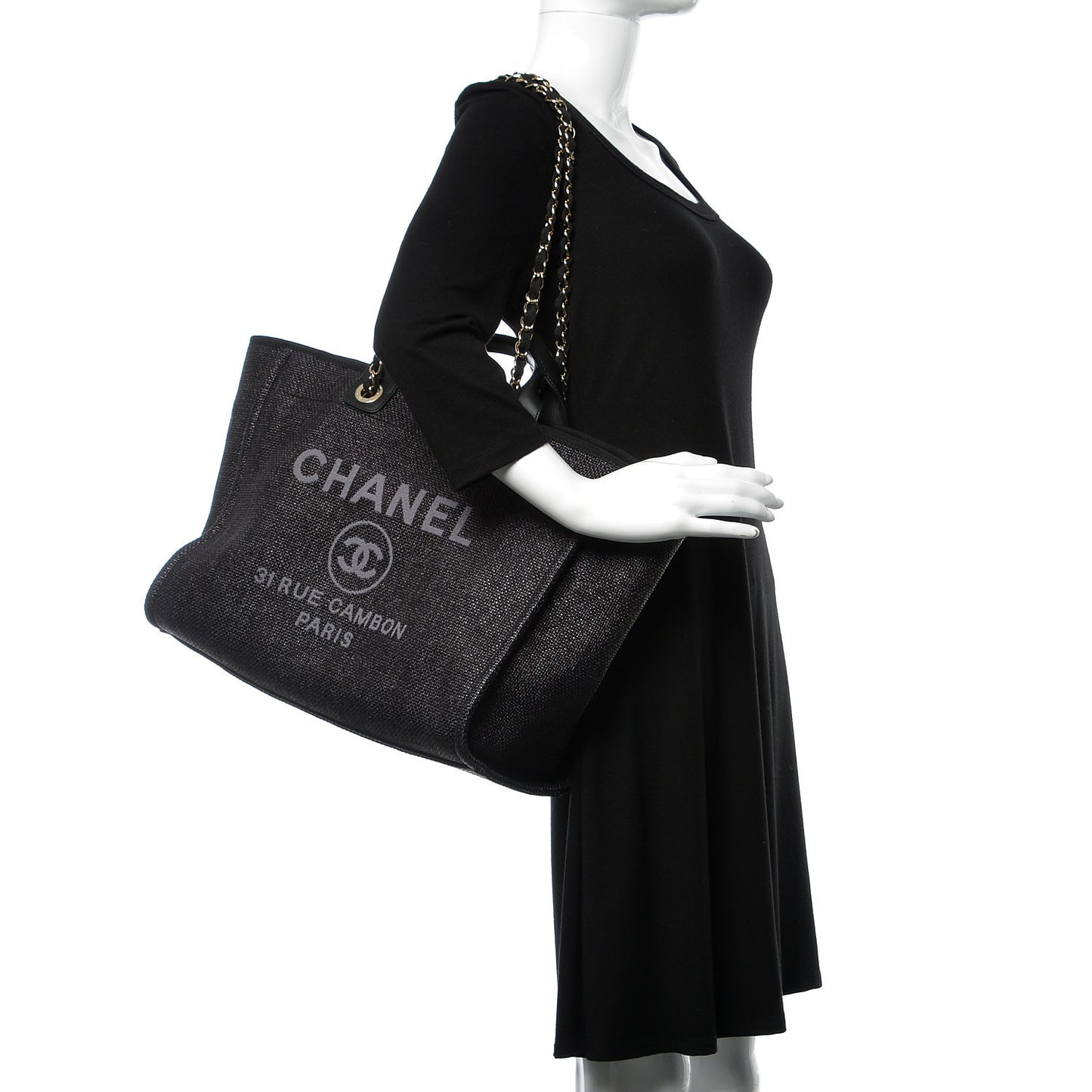 Woven Straw Raffia Large Deauville Tote Black