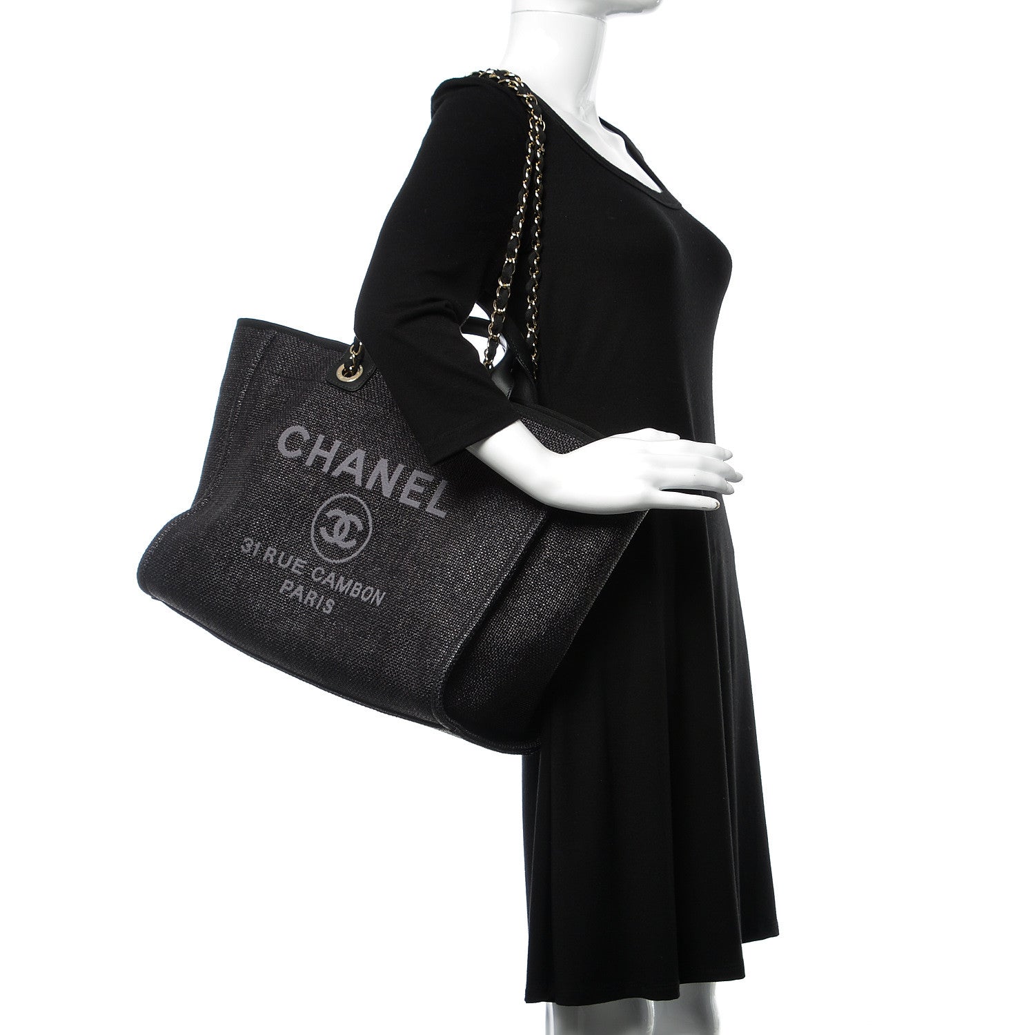 Chanel Woven Straw Raffia Large Deauville Tote Black 2 of 10