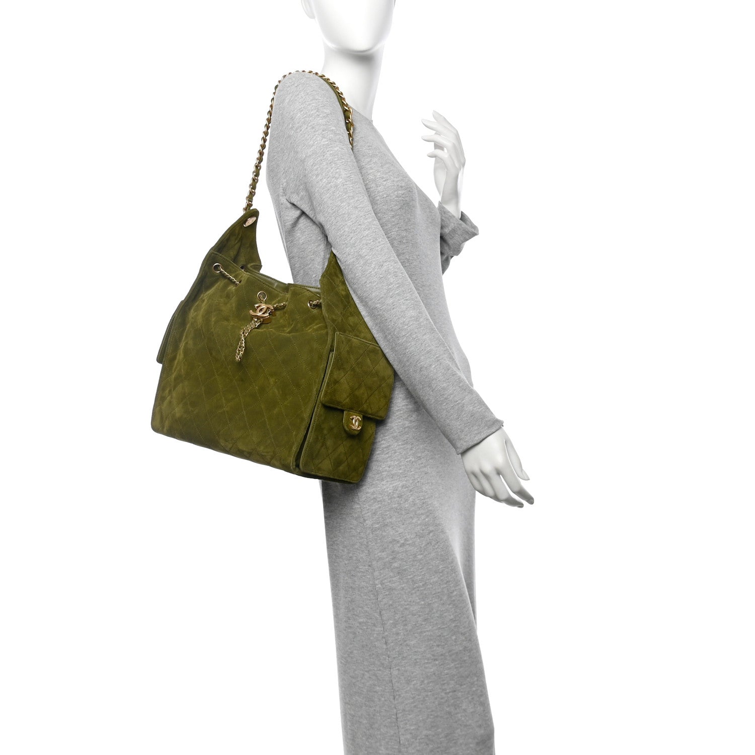 Chanel Suede Quilted Medium Chanel 25 Handbag Khaki 1756815