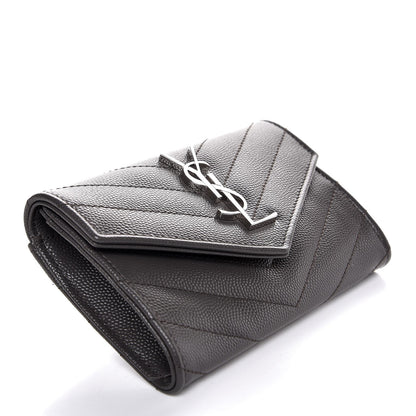 Saint Laurent Grain De Poudre Matelasse Chevron Small Monogram Envelope Wallet Earth 4 of 7