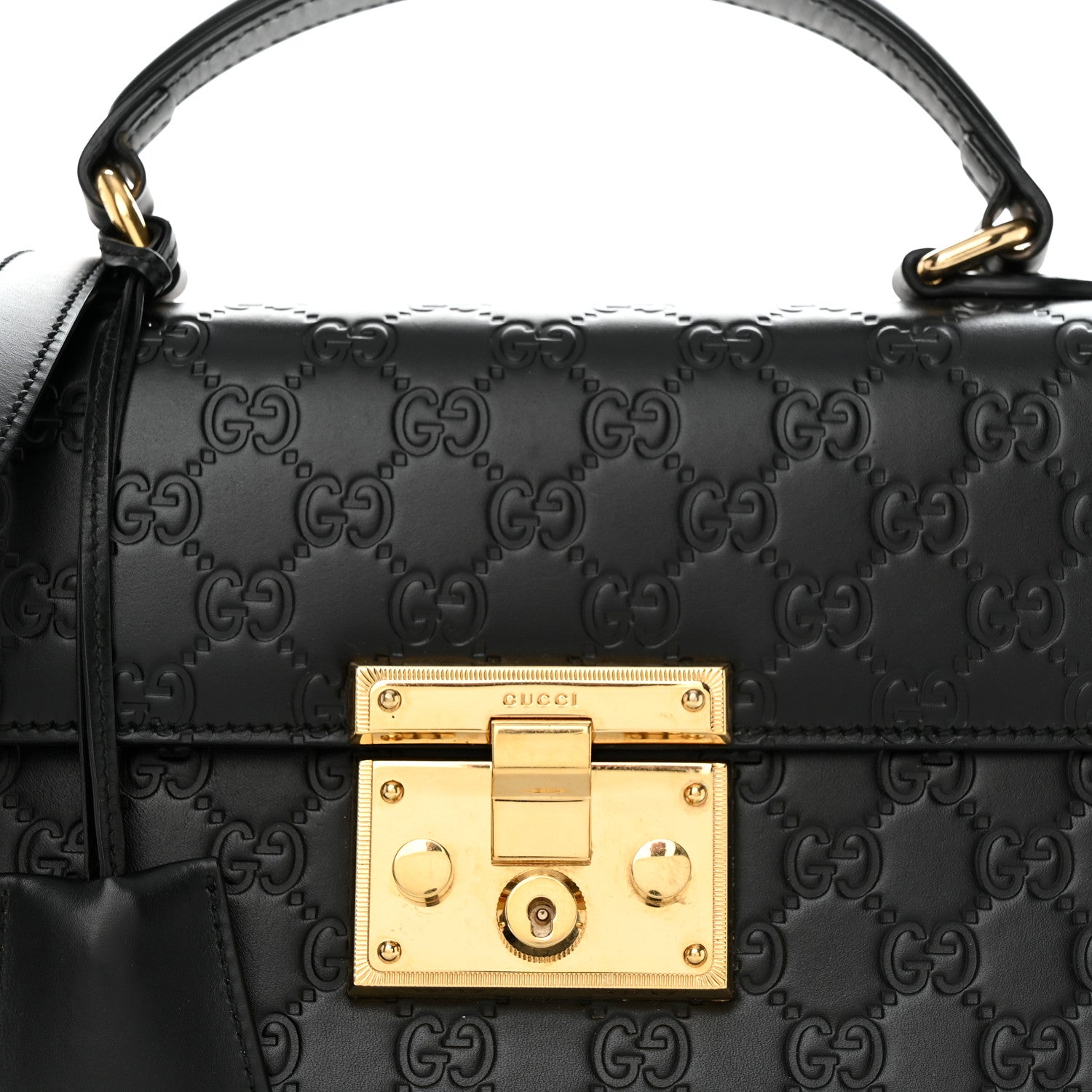 Gucci Guccissima Signature Small Padlock Top Handle Bag Black 8 of 11