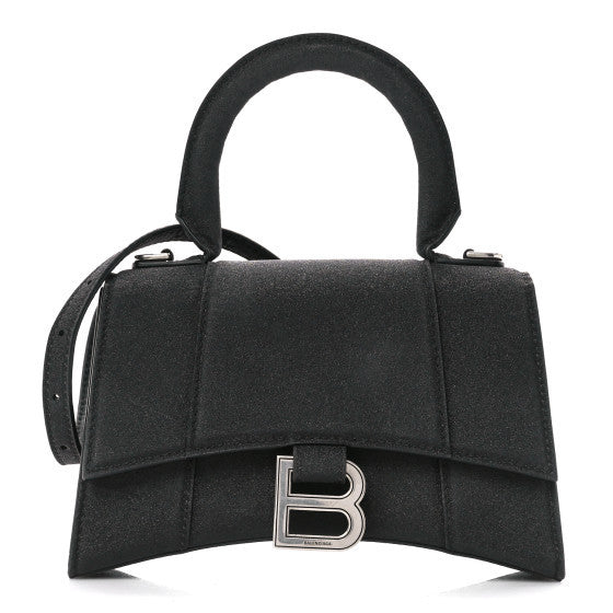 Glitter Fabric Hourglass Top Handle Bag XS Black