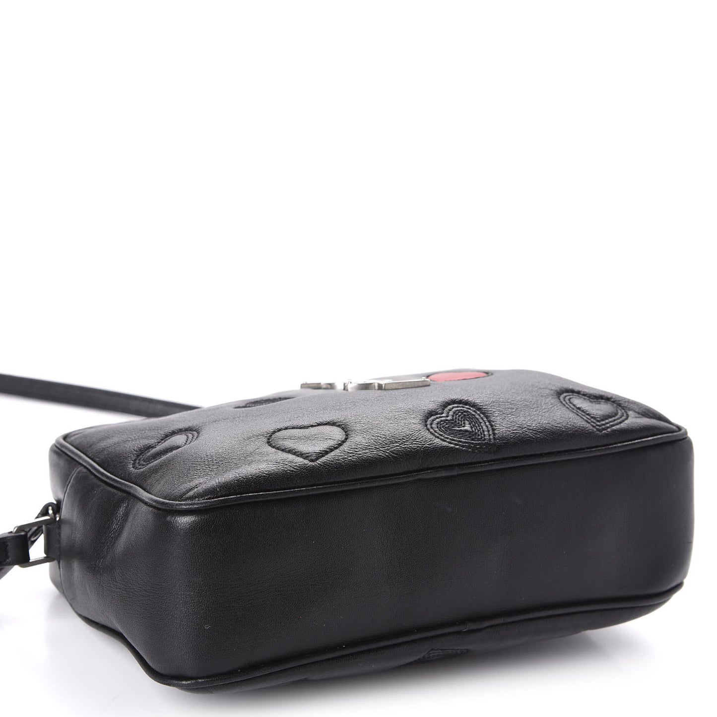 Calfskin Heart Embossed Monogram Lou Camera Bag Black