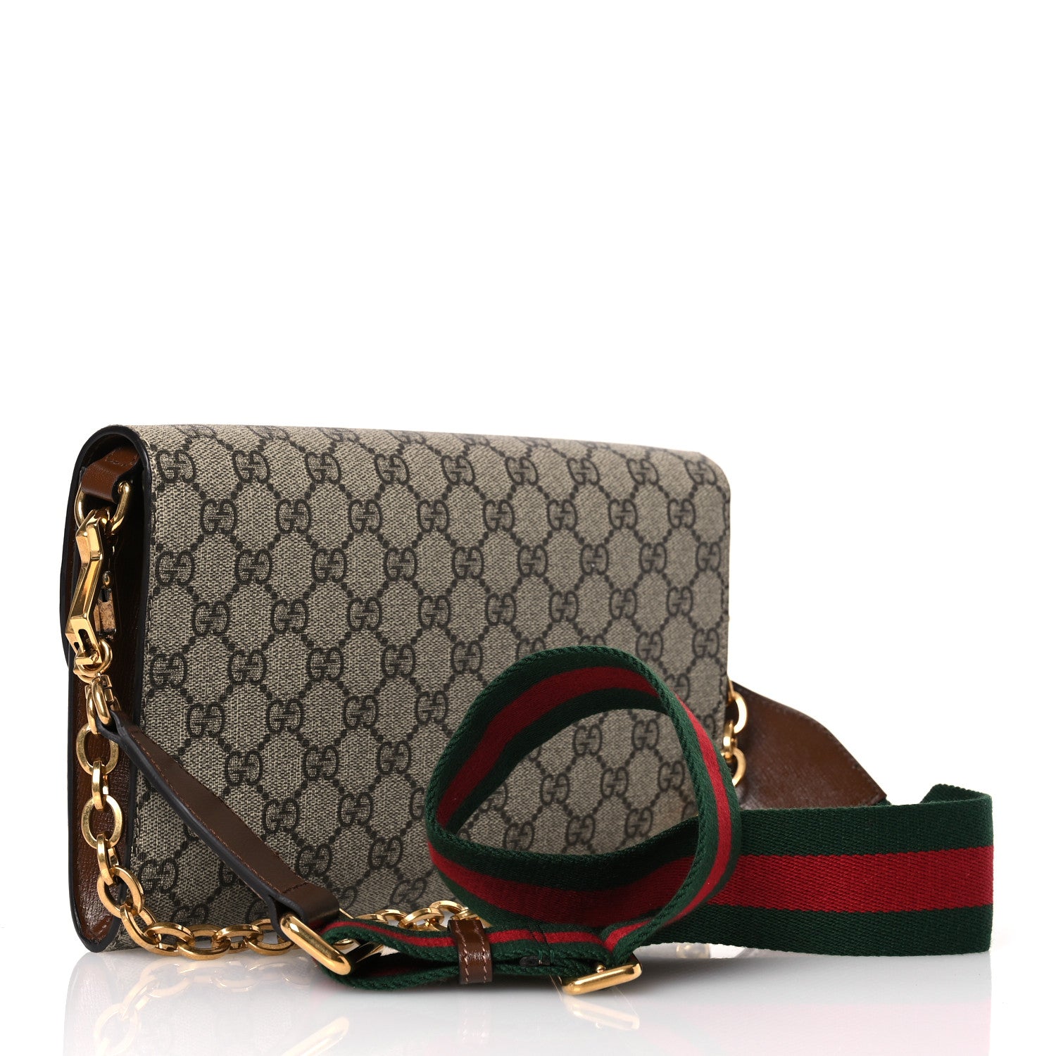 Gucci GG Supreme Monogram Azalea Calfskin Web Small Horsebit 1955 Crossbody Bag Beige Ebony Brown Sugar 3 of 11
