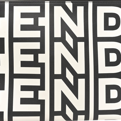 Fendi X MARC JACOBS Nappa Vitello King Logo Print Large Flat Pouch Black White 8 of 8