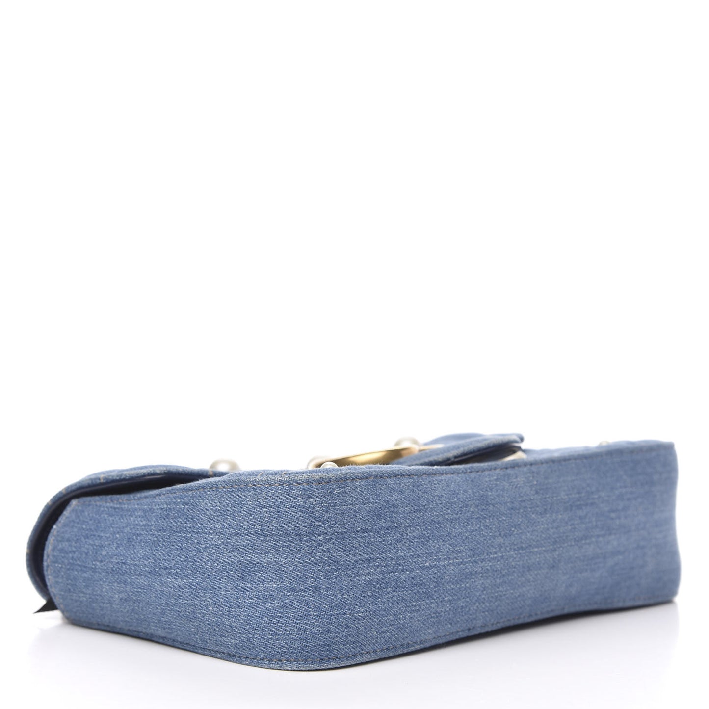 Denim Matelasse Pearl Studded Mini GG Marmont Shoulder Bag Blue