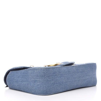 Gucci Denim Matelasse Pearl Studded Mini GG Marmont Shoulder Bag Blue 4 of 11