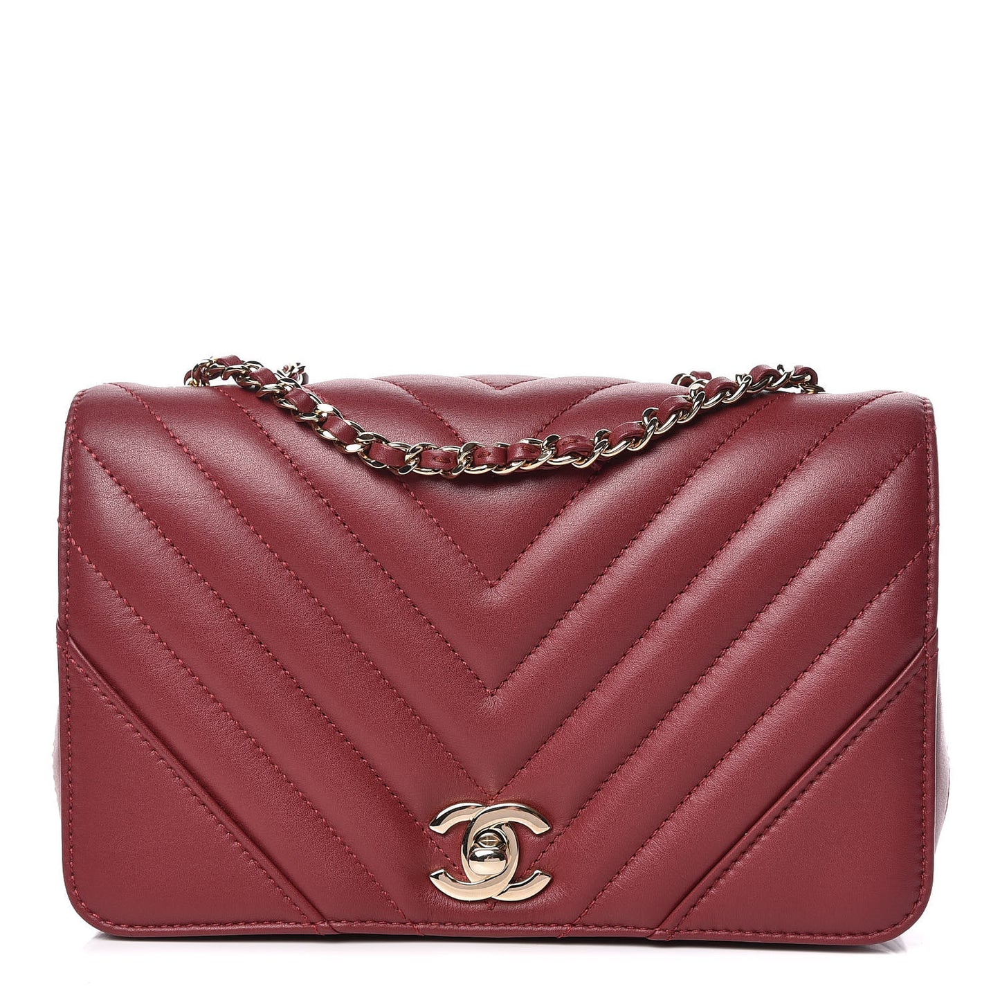 Calfskin Chevron Quilted Mini Statement Flap Burgundy