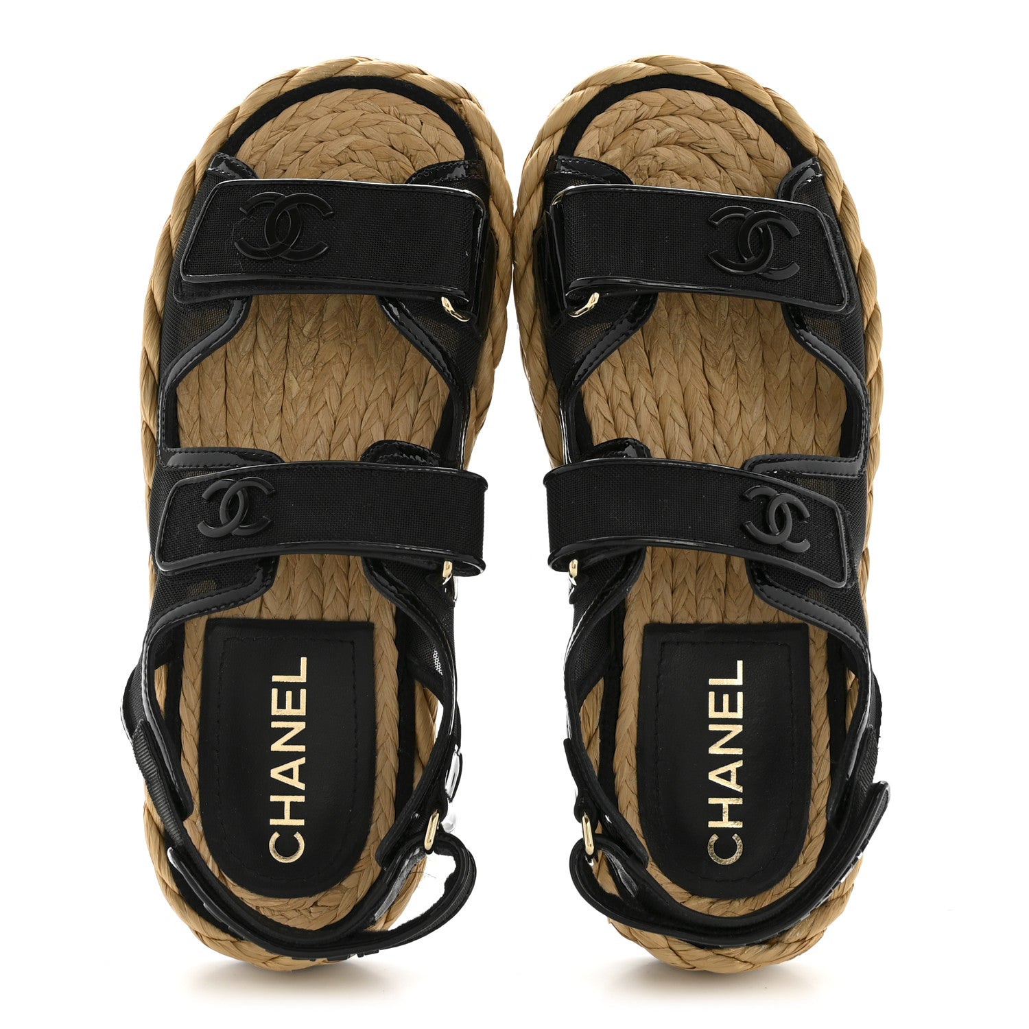 Chanel Mesh Patent Calfskin Velcro Dad Sandals 36.5 Black 2 of 12