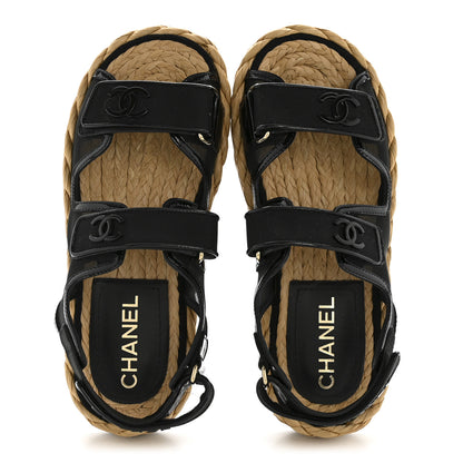 Chanel Mesh Patent Calfskin Velcro Dad Sandals 36.5 Black 2 of 12