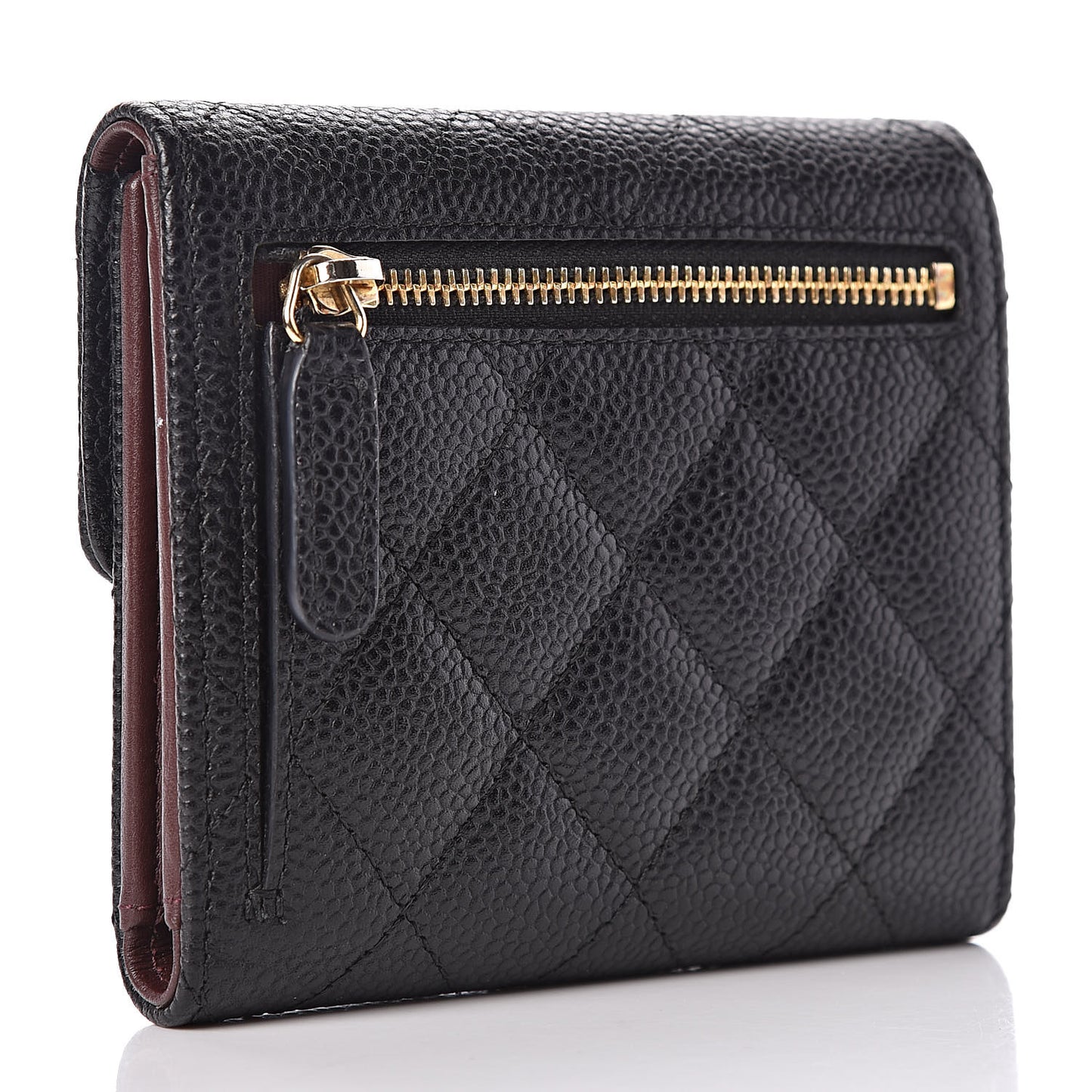 Caviar Quilted Compact Flap Wallet Black