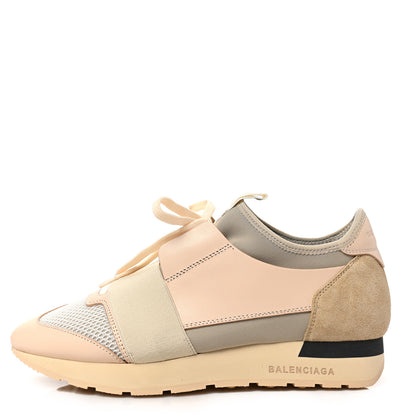 Balenciaga Mesh Calfskin Neoprene Suede Womens Race Runner Sneakers 38 White Black Craie Beige 1 of 7