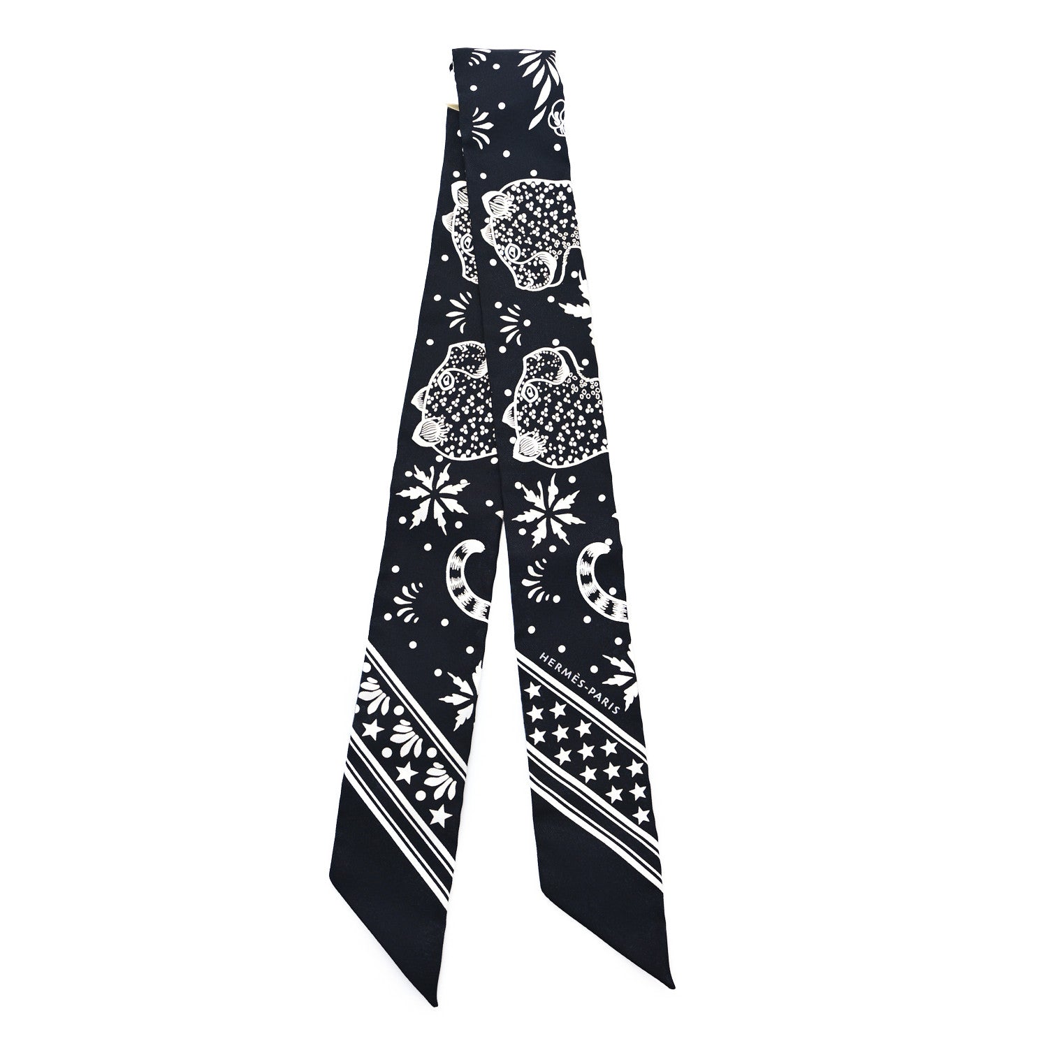 Hermes Silk Les Leopards Twilly Black White 2 of 4