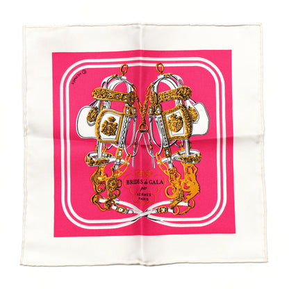 Hermes Silk Brides de Gala Nano Scarf 20 White Rose Fuchsia Or 1 of 4