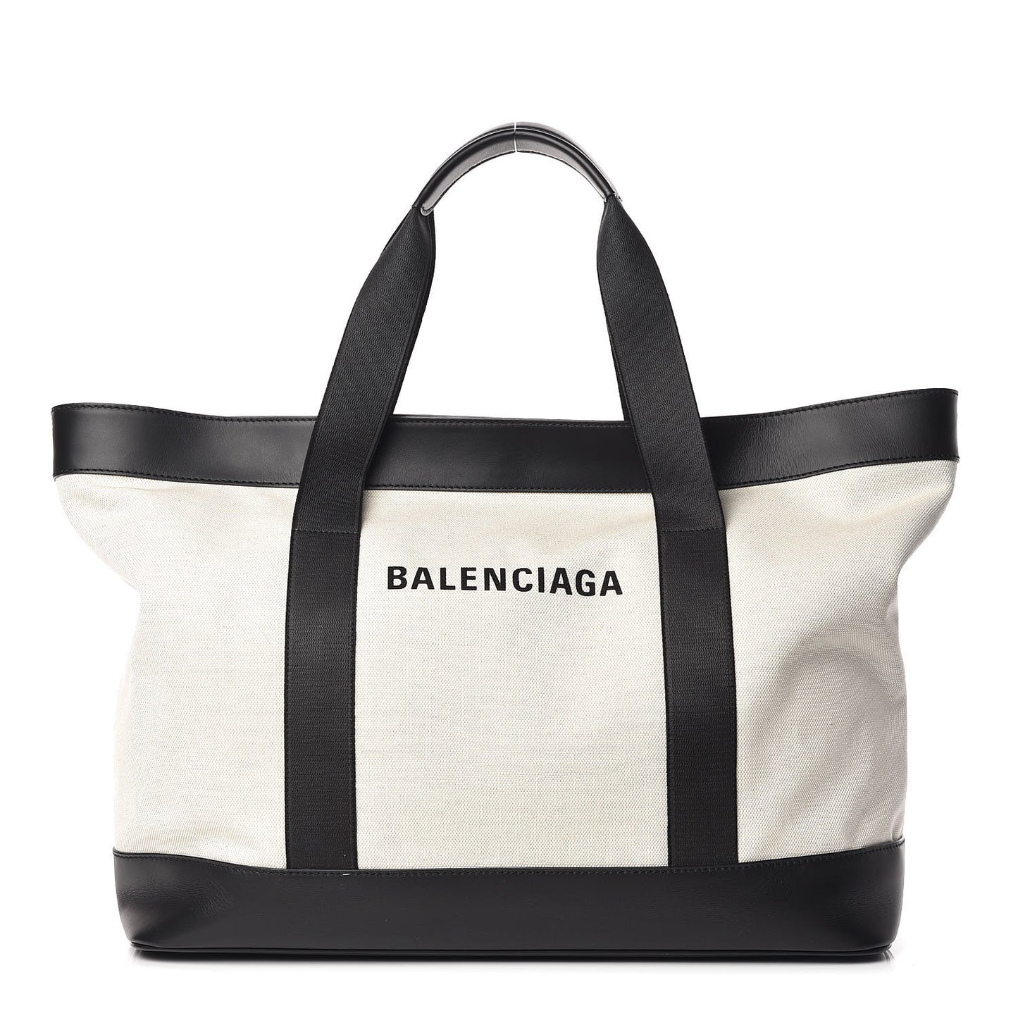 Cotton Canvas Calfskin Navy Tote Natural Black