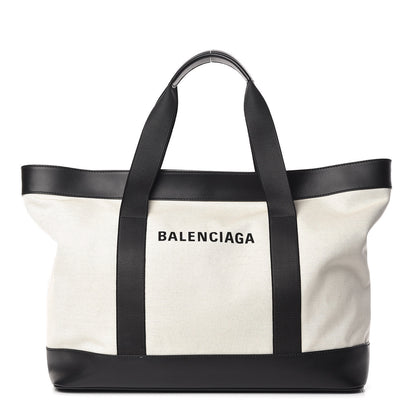 Balenciaga Cotton Canvas Calfskin Navy Tote Natural Black 1 of 10