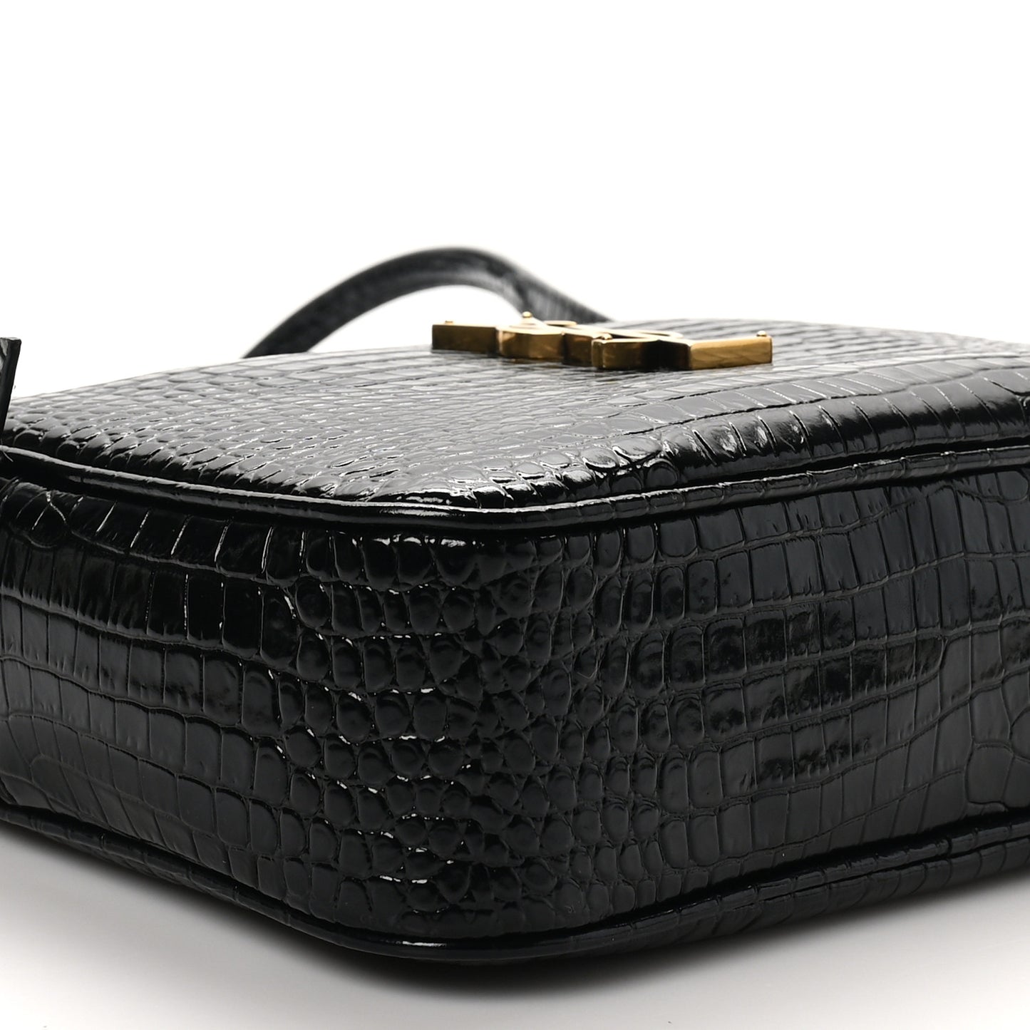 Patent Calfskin Crocodile Embossed Monogram Lou Camera Bag Black