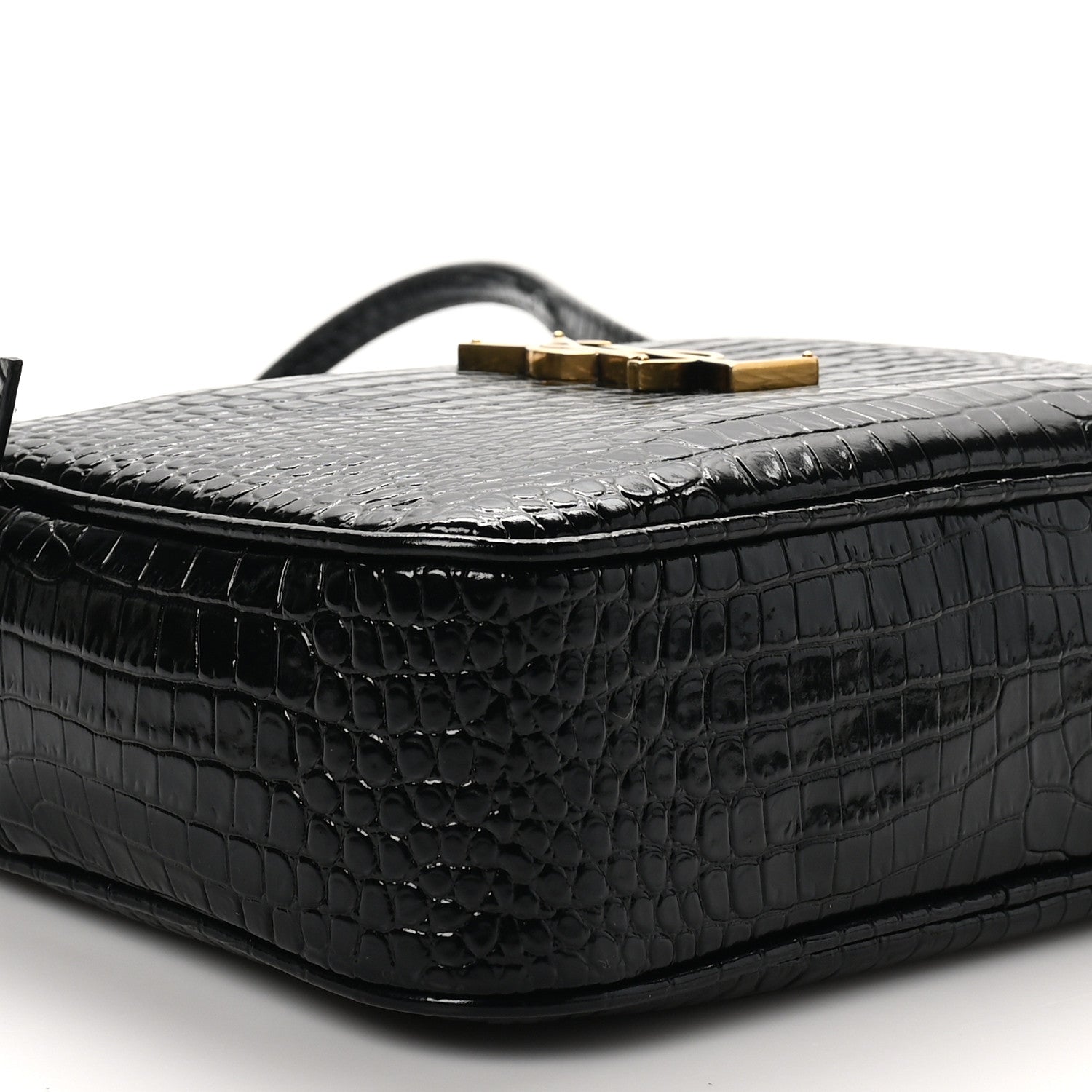 Saint Laurent Patent Calfskin Crocodile Embossed Monogram Lou Camera Bag Black 9 of 10