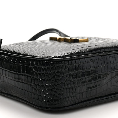 Saint Laurent Patent Calfskin Crocodile Embossed Monogram Lou Camera Bag Black 9 of 10