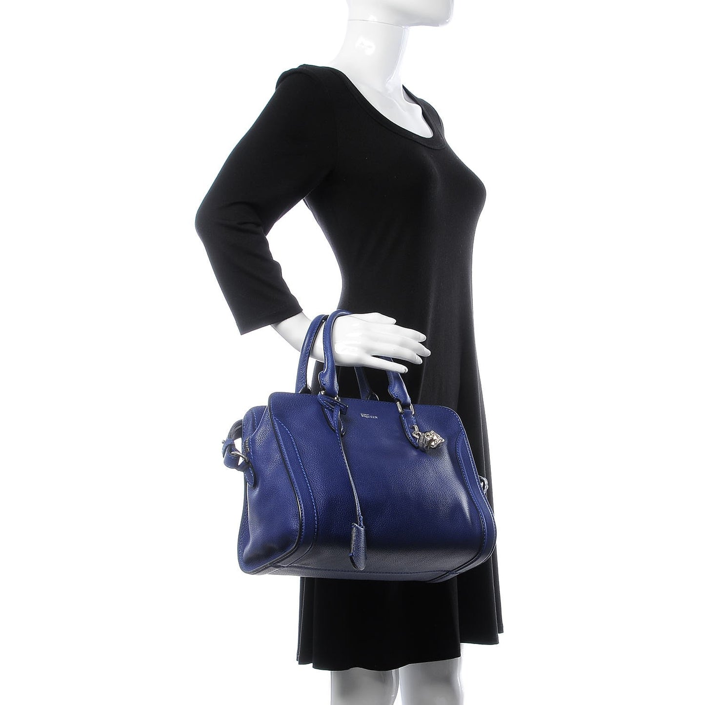 Pebbled Calfskin Small Skull Padlock Zip Around Tote Ultramarine