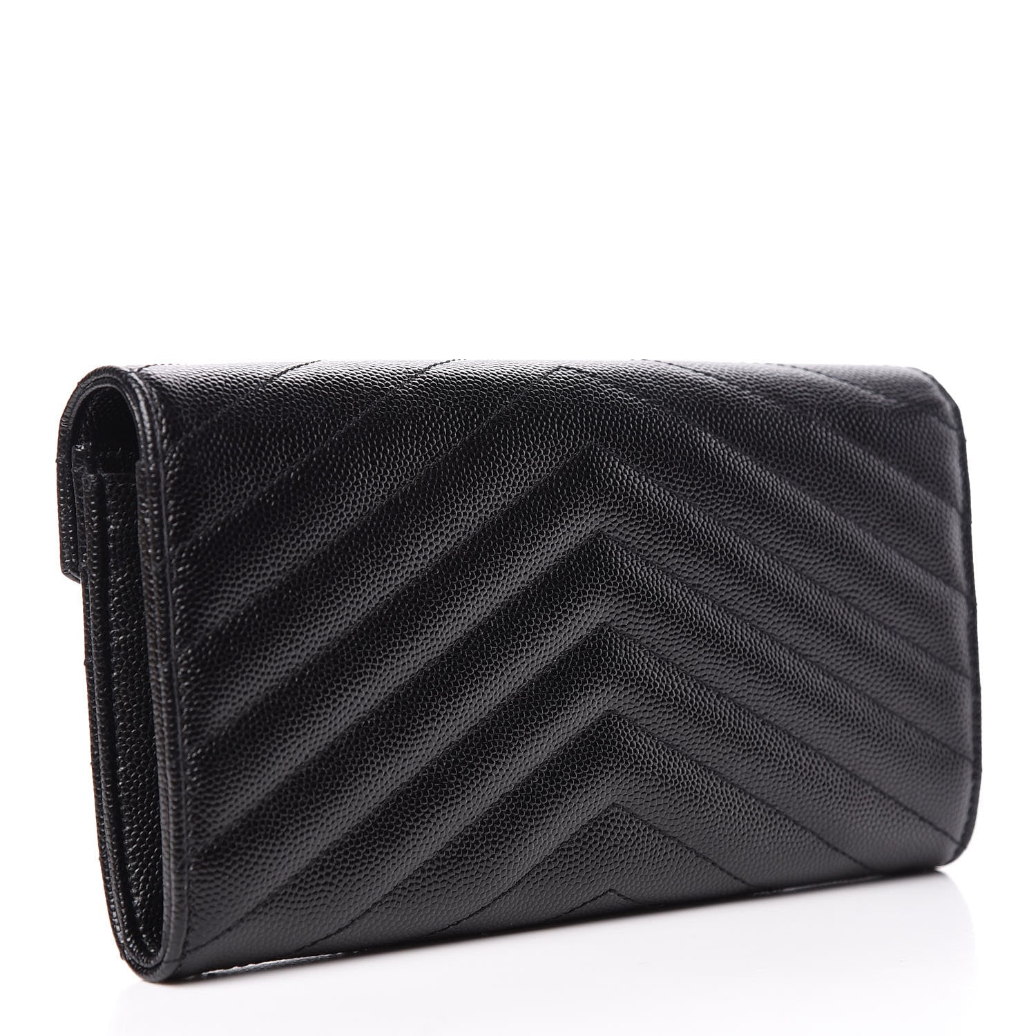 Saint Laurent Grain De Poudre Matelasse Chevron Monogram Flap Wallet Black 3 of 8