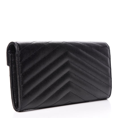 Saint Laurent Grain De Poudre Matelasse Chevron Monogram Flap Wallet Black 3 of 8