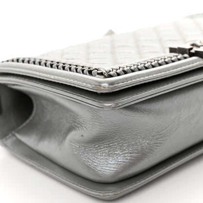Chanel Metallic Aged Calfskin Quilted Medium Top Handle Boy Flap Silver 9 of 12