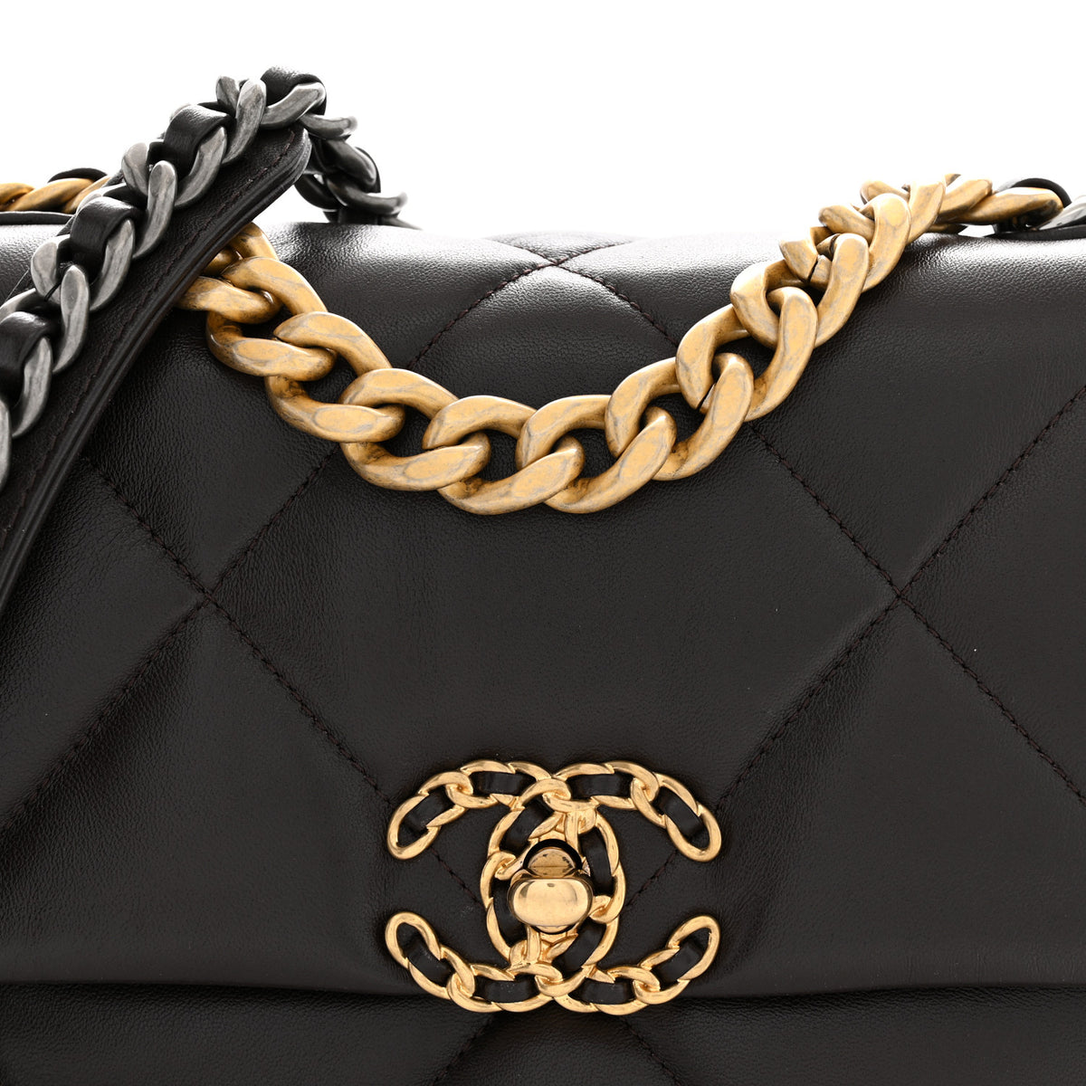 Lambskin Quilted Medium Chanel 19 Flap Dark Brown
