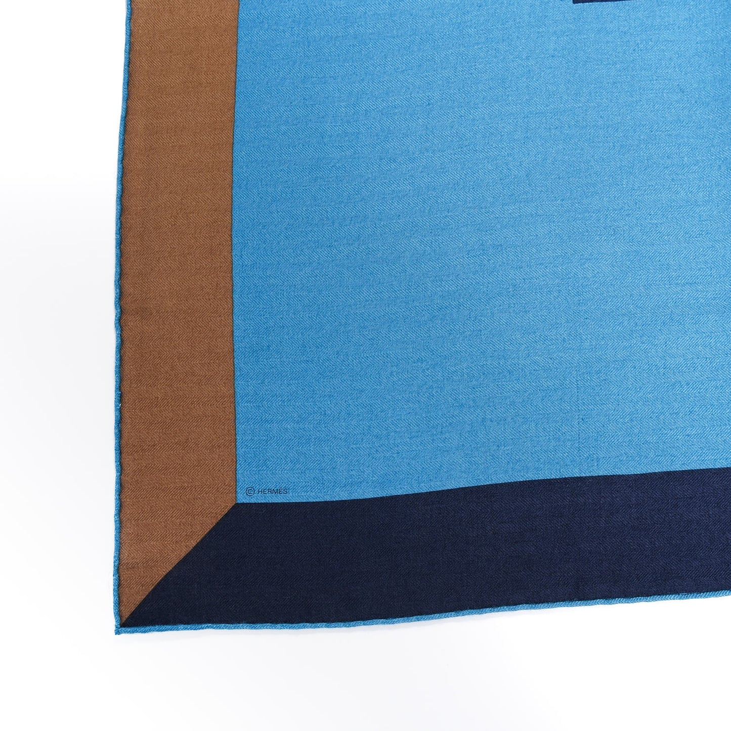 Cashmere Silk Encadre H Passant Giant Scarf 140 Cobalt Marine Camel