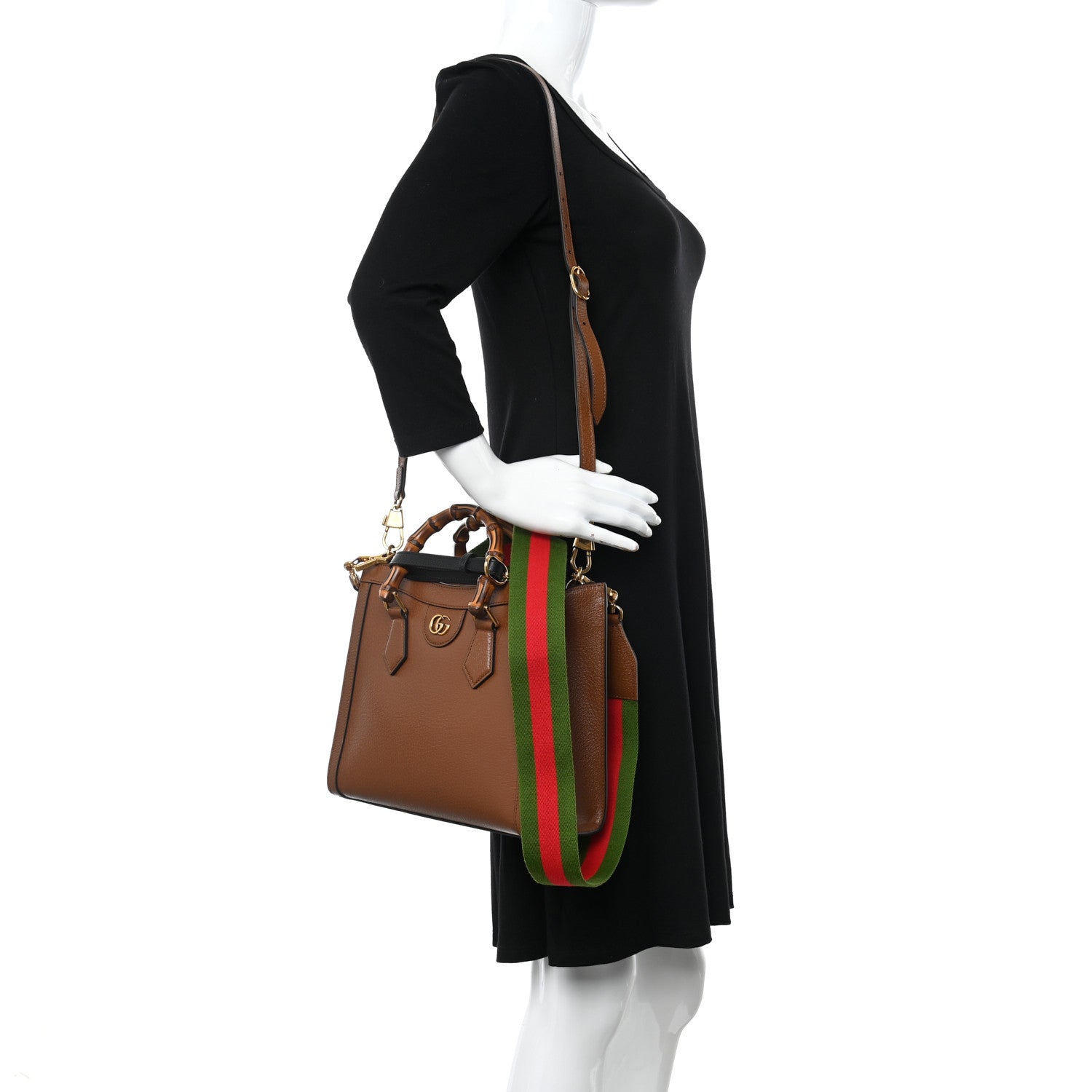 Gucci Textured Dollar Calfskin Web Small Diana Tote Bag Cuir Black 3 of 9