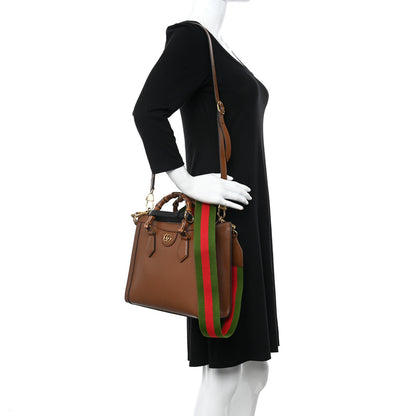 Gucci Textured Dollar Calfskin Web Small Diana Tote Bag Cuir Black 3 of 9