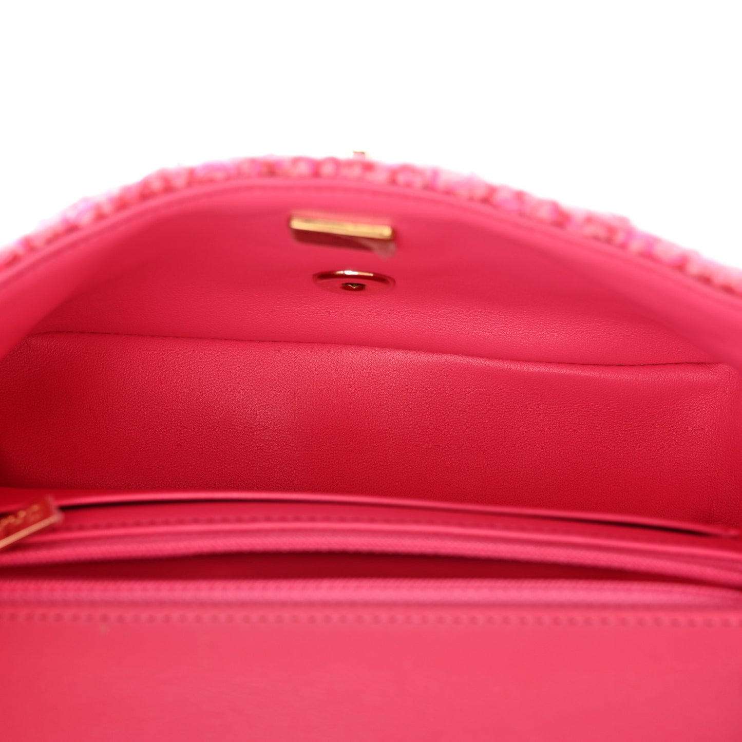 Wool Tweed Quilted Mini Rectangular Flap Dark Pink Fuchsia