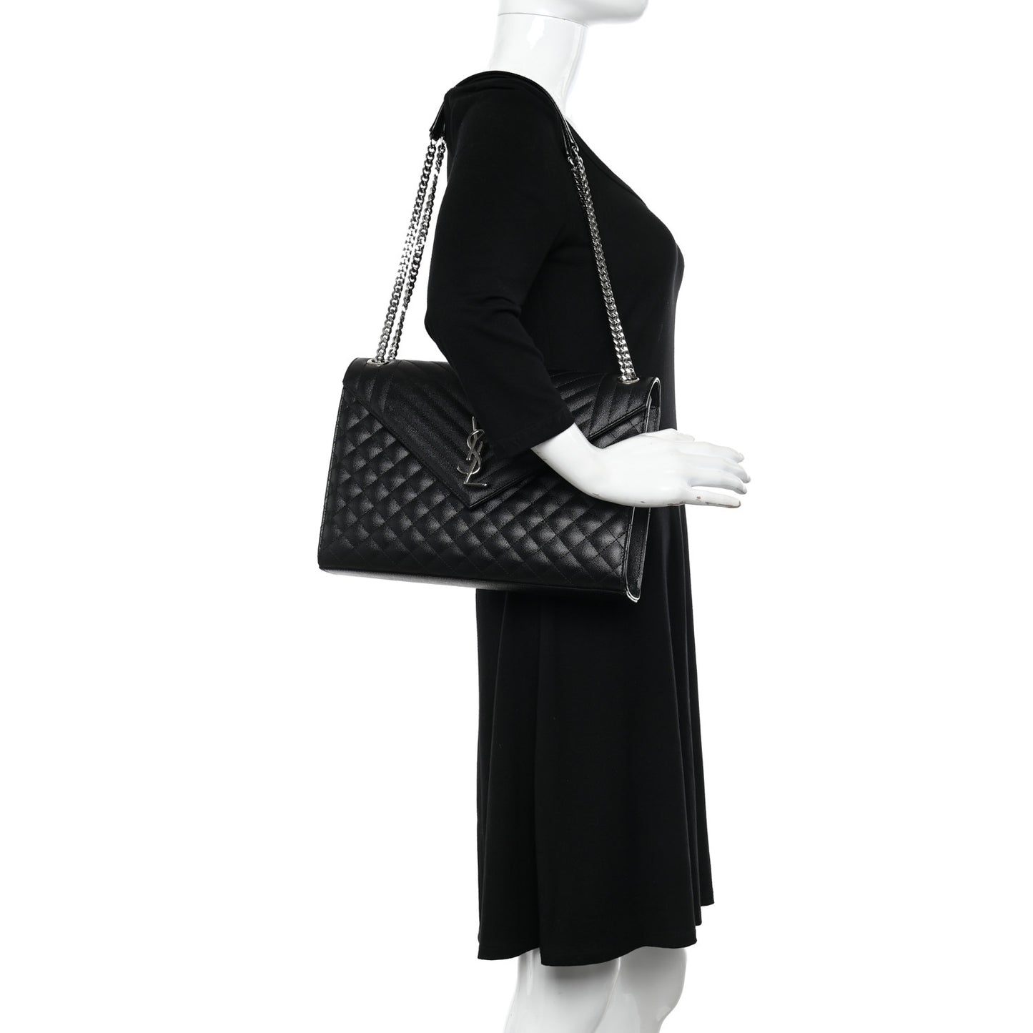 Grain De Poudre Textured Mixed Matelasse Large Triquilt Monogram Satchel Black