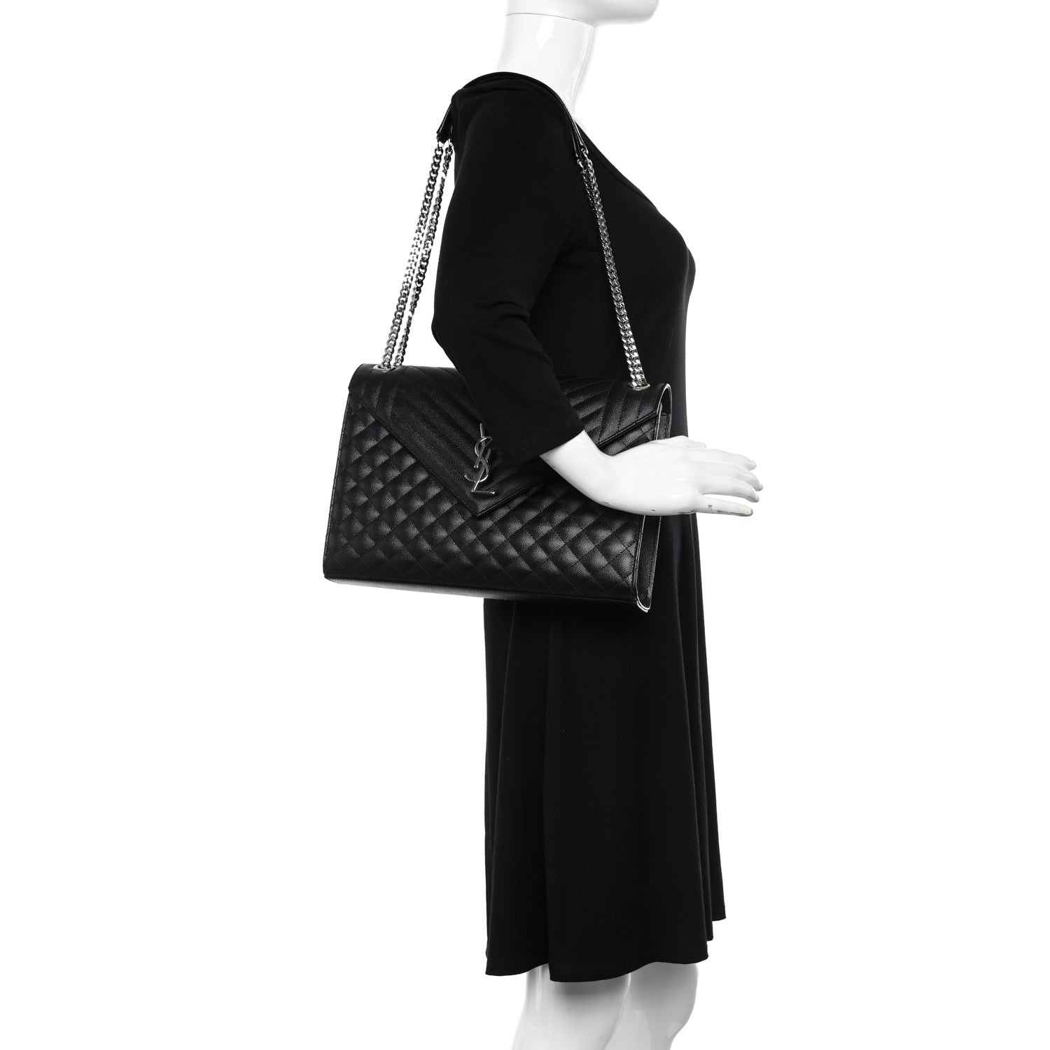 Saint Laurent Grain De Poudre Textured Mixed Matelasse Large Triquilt Monogram Satchel Black 2 of 10