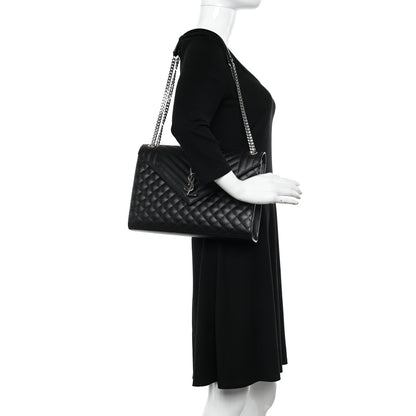 Saint Laurent Grain De Poudre Textured Mixed Matelasse Large Triquilt Monogram Satchel Black 2 of 10