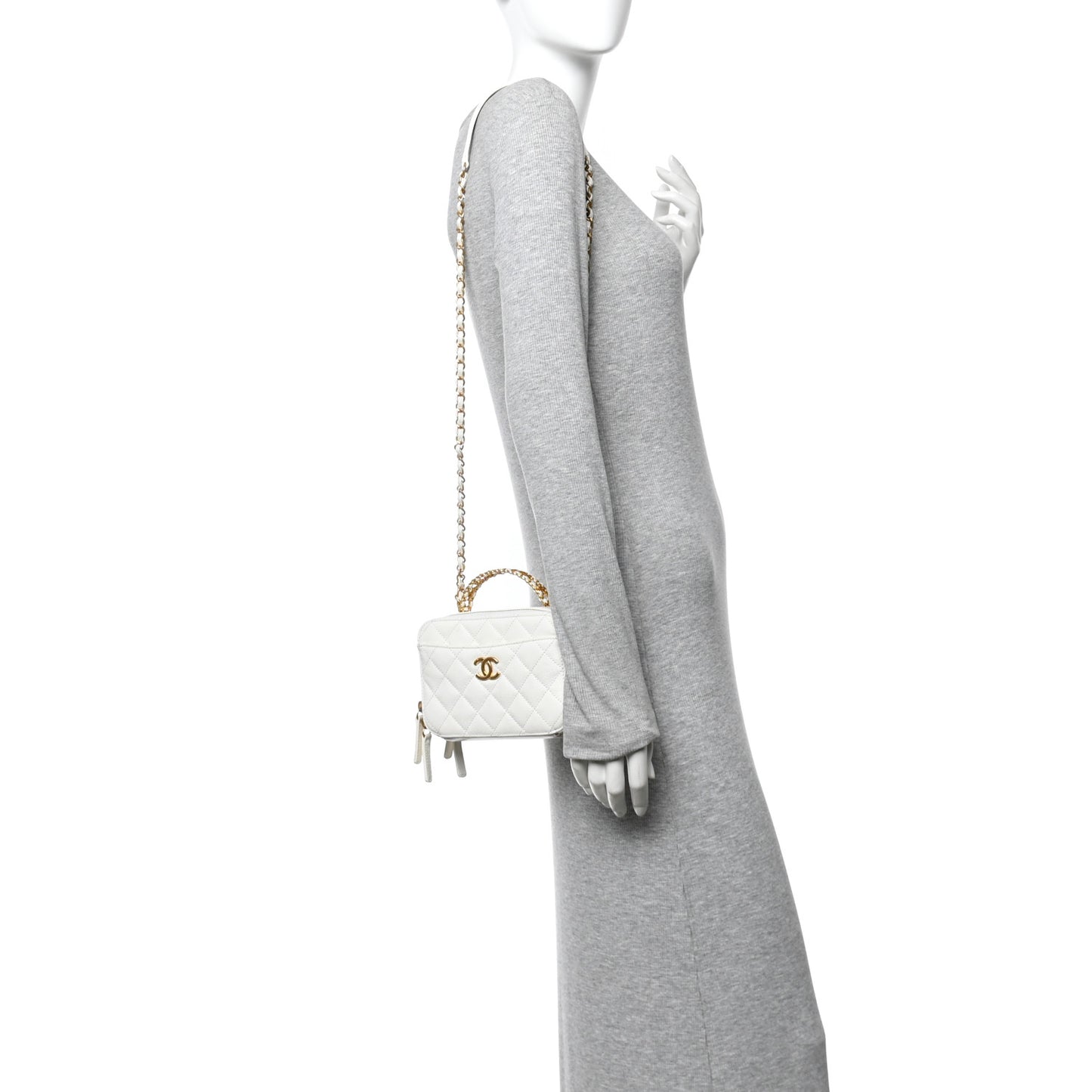 Caviar Quilted Chain Top Handle Vanity Case White