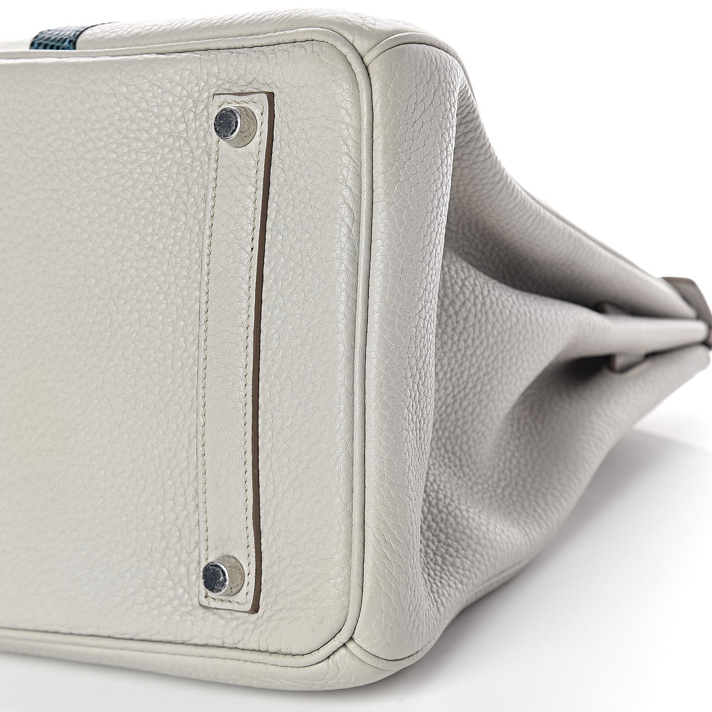 Taurillon Clemence Lizard Club Birkin 35 Gris Perle White Mykonos