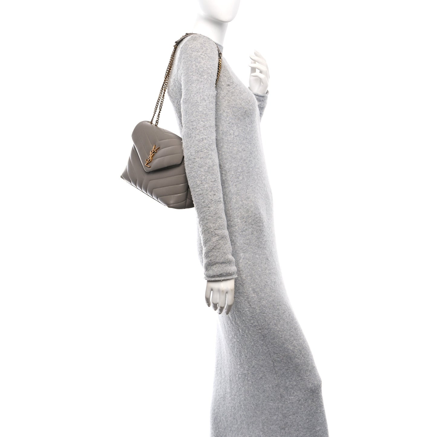 Calfskin Y Quilted Monogram Small Loulou Chain Satchel Greyish Brown