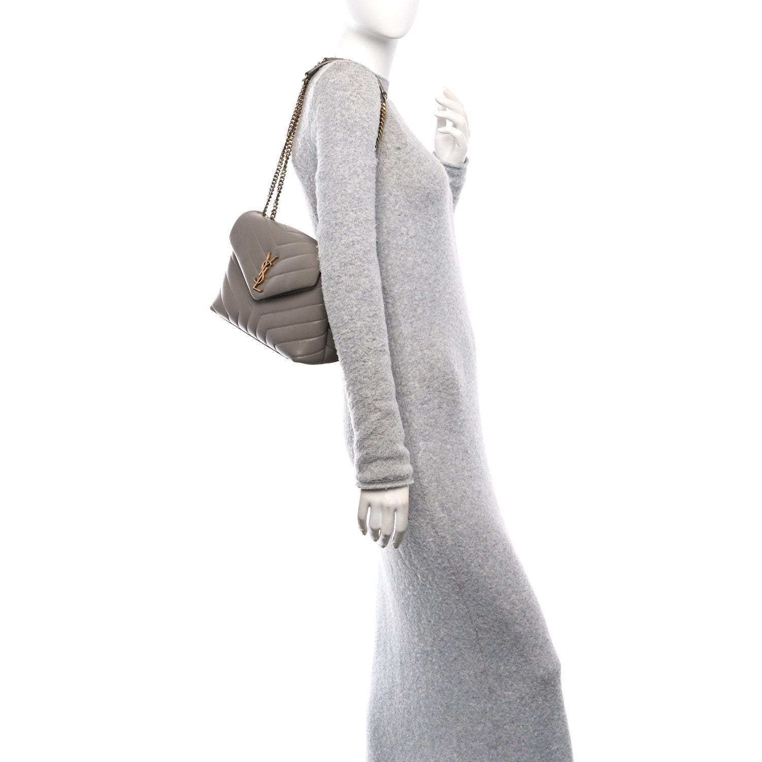 Saint Laurent Calfskin Y Quilted Monogram Small Loulou Chain Satchel Greyish Brown 2 of 10
