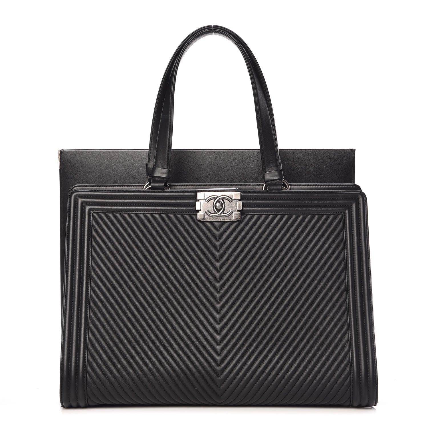 Chanel Calfskin Chevron Quilted Boy Shopping Tote Black 10 of 10