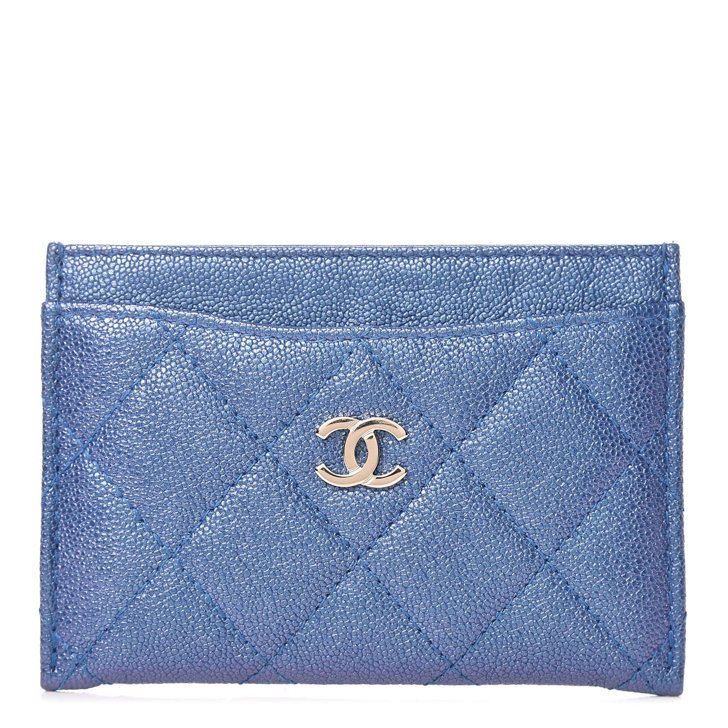 Iridescent Caviar Quilted Card Holder Dark Blue