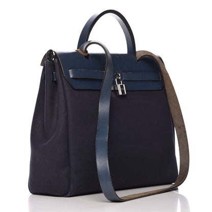 Hermes Toile Vache Calfskin Herbag PM 30 Navy Bleu Natural 4 of 25